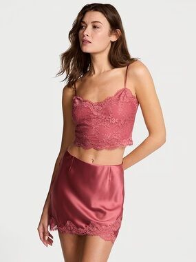 Victoria's Secret Dusty Rose Lace Cami & Satin Skirt Set